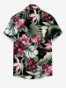Plus Size Tropical Leaves Hibiscus Floral Print Hawaii Button Pocket Shirt For Men -  
