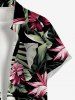 Plus Size Tropical Leaves Hibiscus Floral Print Hawaii Button Pocket Shirt For Men -  