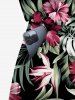Combinaison grande taille à imprimé floral hawaïen, feuilles tropicales, hibiscus, cordon de serrage et poches - Noir 4X