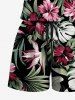 Combinaison grande taille à imprimé floral hawaïen, feuilles tropicales, hibiscus, cordon de serrage et poches - Noir 4X