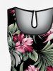 Plus Size Tropical Leaves Hibiscus Floral Print Hawaii Drawstring Pocket Romper -  