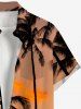 Plus Size Coconut Tree Ombre Dusk Print Hawaii Button Pocket Shirt For Men -  
