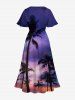 Robe mi-longue hawaïenne grande taille à imprimé cocotiers, galaxie et crépuscule, poches fendues - Pourpre  6X