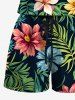 Combinaison hawaïenne grande taille à imprimé floral et feuilles tropicales avec cordon de serrage et poches - Noir 1X