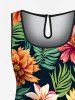 Plus Size Tropical Leaves Floral Print Hawaii Drawstring Pocket Romper -  