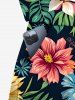 Plus Size Tropical Leaves Floral Print Hawaii Drawstring Pocket Romper -  