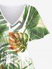 Robe mi-longue trapèze grande taille à imprimé feuilles tropicales et cocotiers, style hawaïen, avec poches fendues - Vert 1X