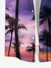 Plus Size Coconut Tree Ombre Galaxy Moon Print Hawaii Button Pocket Shirt For Men -  