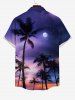 Chemise hawaïenne grande taille à imprimé cocotiers, galaxie et lune, avec poches boutonnées, pour homme - Pourpre  4XL