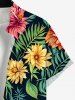 Plus Size Tropical Leaves Floral Print Hawaii Button Pocket Shirt For Men -  