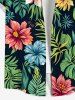 Plus Size Tropical Leaves Floral Print Hawaii Button Pocket Shirt For Men -  