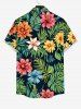 Plus Size Tropical Leaves Floral Print Hawaii Button Pocket Shirt For Men -  