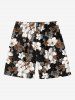 Short de plage hawaïen grande taille à imprimé floral et feuilles ombré avec cordon de serrage pour homme - Noir 8XL