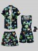 Plus Size Coconut Tree Flamingo Print Hawaii Drawstring Beach Shorts For Men -  