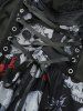 Plus Size Skull Bowknot Heart Printed Mesh Lace Up Flare Sleeve Handkerchief Top -  