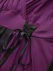 Plus Size Flare Sleeve Lace-up Lace Trim Two Tone Layered Vintage A Line Dress -  