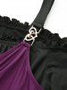 Plus Size Flare Sleeve Lace-up Lace Trim Two Tone Layered Vintage A Line Dress -  