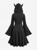 Manteau uni à capuche diable, manches évasées, fermeture éclair croisée, tricot torsadé, lacets, grande taille - Noir 1X | US 14-16