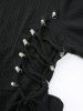 Manteau uni à capuche diable, manches évasées, fermeture éclair croisée, tricot torsadé, lacets, grande taille - Noir 1X | US 14-16