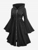 Plus Size Flare Sleeves Cross Zipper Cable Knit Lace Up Devil Hooded Solid Coat -  