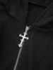 Plus Size Flare Sleeves Cross Zipper Cable Knit Lace Up Devil Hooded Solid Coat -  