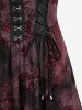 Robe débardeur gothique grande taille à lacets, motif fleur de prune, volants floqués, bordure en dentelle, taille haute et basse - Rouge foncé 4X | US 26-28