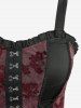 Robe débardeur gothique grande taille à lacets, motif fleur de prune, volants floqués, bordure en dentelle, taille haute et basse - Rouge foncé 5x | US 30-32