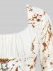 Plus Size Flowers Print Lace Ruched Buckle Lace-up Flare Sleeves High Low Dress -  