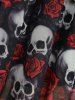 Plus Size Gothic Rose Flower Skulls Print Ruched Ruffles Chain Panel Lace Trim Tank Dress -  