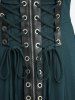 Plus Size Lace-up Grommets Hooded Lace Trim Split Coat -  