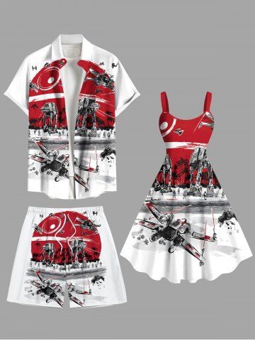 Coconut Tree Sun Fighter Print Plus Size Matching Hawaii Beach Outfit For Couples