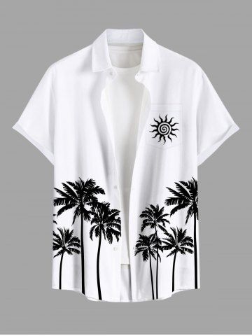 Plus Size Coconut Tree Sun Print Buttons Pocket Hawaii Shirt For Men - WHITE - 3XL