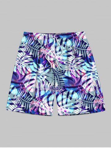 Plus Size Tropical Leaf Print Hawaii Beach Shorts For Men - PURPLE - 6XL