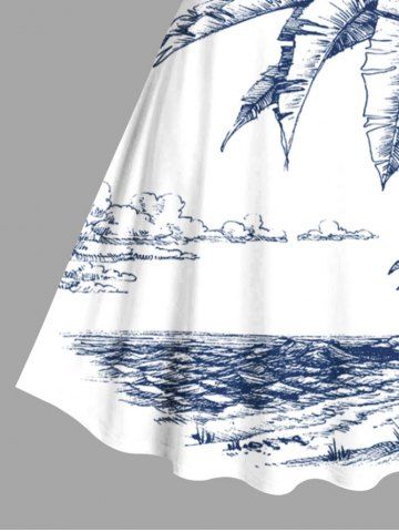 Patriotic American Flag Tropical Leaf Coconut Tree Print Plus Size Matching Hawaii Beach Outfit For Couples