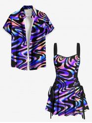 Colorful Ocean Currents Print Plus Size Matching Hawaii Beach Outfit For Couples -  