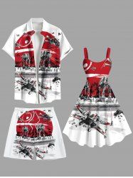 Coconut Tree Sun Fighter Print Plus Size Matching Hawaii Beach Outfit For Couples -  