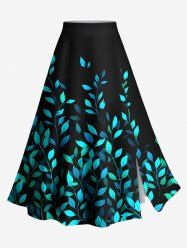 Plus Size Vine Leaf Print Split Hawaii Skirt -  