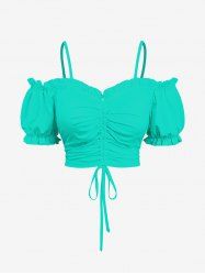 Plus Size Cinched Ruched Ruffles Cold Shoulder Cami Top -  