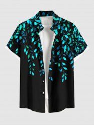 Plus Size Vine Leaf Print Buttons Pocket Hawaii Shirt For Men -  