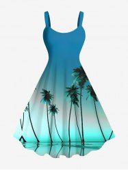 Plus Size Coconut Tree Ombre Print Hawaii Tank Dress -  