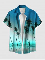 Plus Size Coconut Tree Ombre Print Buttons Pocket Hawaii Shirt For Men -  