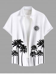 Plus Size Coconut Tree Sun Print Buttons Pocket Hawaii Shirt For Men -  