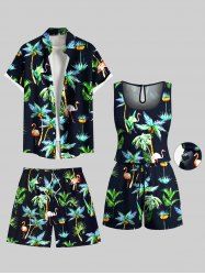 Matching Hawaii Shirt Shorts and Romper Plus Size Beach Outfit Coconut Tree Flamingo Print For Couples -  