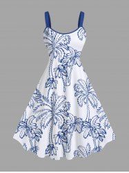 Plus Size Hand-painted Stick Figure Coconut Tree Print Hawaii A Line Tank Dress -  