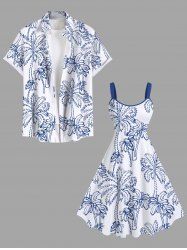Tenue de plage hawaïenne assortie grande taille, motif cocotier peint à la main, pour couple - Blanc 