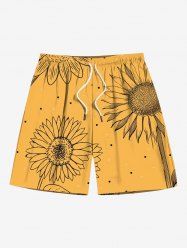 Plus Size Sunflowers Dots Print Hawaii Beach Shorts For Men -  