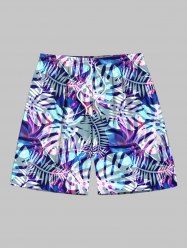 Short de plage hawaïen grande taille à imprimé feuilles tropicales pour homme - Pourpre  7XL