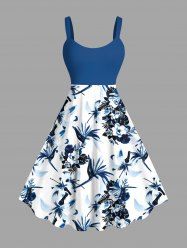Plus Size Flowers Birds Print Hawaii Tank Dress -  