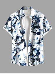 Plus Size Flowers Birds Print Buttons Pocket Hawaii Shirt For Men -  
