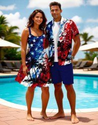 Patriotic American Flag Coconut Tree Paint Splatter Print Plus Size Matching Hawaii Beach Outfit For Couples -  